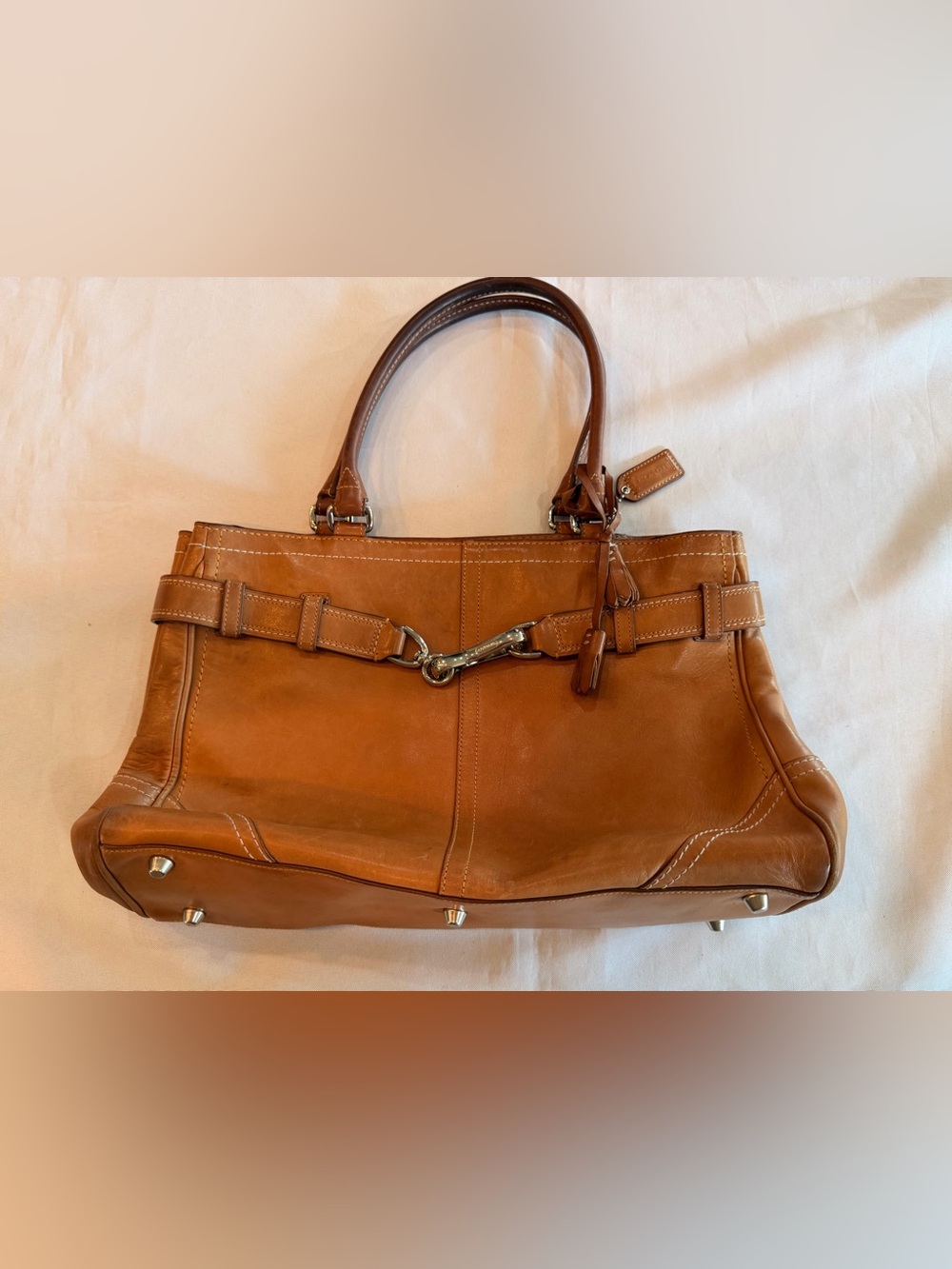 Coach Hamptons Belted Cognac Leather Shoulder Bag Satchel No F08A71